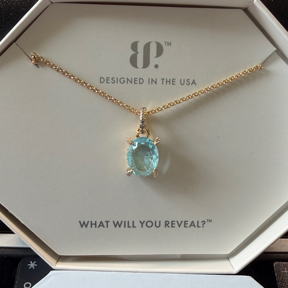 BP Gold Necklace with Aquamarine Gem